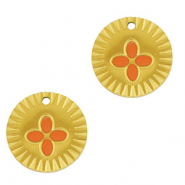 Colgantes Acero Inox redondo flor Dorado-naranja