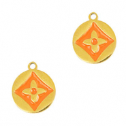 Colgantes Acero Inox redondo flor Dorado-naranja