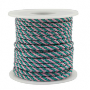Cordón trenzado trendy 3.5mm Azul-rosa-plateado