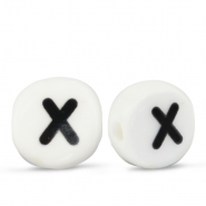 Abalorios letras de cer&aacute;mica X Blanco-negro