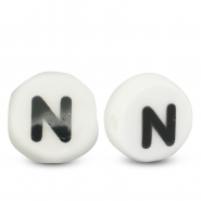 Abalorios letras de cer&aacute;mica N Blanco-negro