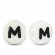 Abalorios letras de cer&aacute;mica M Blanco-negro