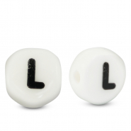 Abalorios letras de cer&aacute;mica L Blanco-negro