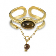 Anillos Acero Inox con piedra natural Dorado-marrón dorado