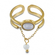 Anillos Acero Inox con piedra natural Dorado-púrpura lila-blanco