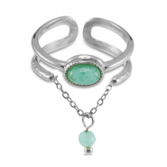 Anillos Acero Inox con piedra natural Plata-azul turqueza