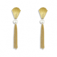 Pendientes Acero Inox concha con imitación de perlas Dorado