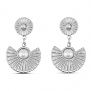 Pendientes Acero Inox abanico con imitación de perlas Plateado