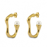 Pendientes Acero Inox con imitación de perlas Dorado