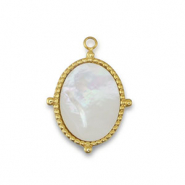 Colgante Acero Inox concha óvalo Dorado-blanco (color natural)