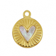 Colgante Acero Inox concha redondo con corazón Dorado-blanco (color natural)