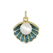 Metal TQ lat&oacute;n colgante concha con perla Dorado-azul turqueza-blanco