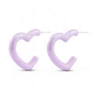 Pendientes trendy corazón Púrpura lila-revestimiento pearl shine
