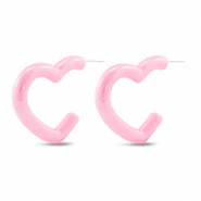 Pendientes trendy corazón Rosa claro-revestimiento pearl shine