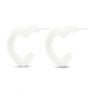 Pendientes trendy corazón Blanco-revestimiento pearl shine