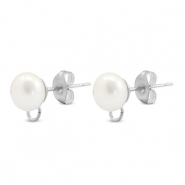 Fornituras Acero Inox pendientes Imitaci&oacute;n de perla con anilla 8mm Plateado