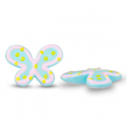 Abalorios acr&iacute;licos mariposa Azul-rosa pastel-amarillo