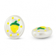 Abalorios acr&iacute;licos &oacute;valo con lim&oacute;n Perla-amarillo-verde
