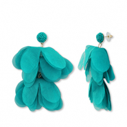 Pendientes Trendy chifón flor Verde teal-dorado