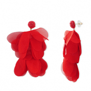 Pendientes Trendy chifón flor Rojo-dorado