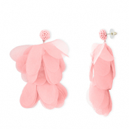 Pendientes Trendy chifón flor Melocotón rosa-dorado