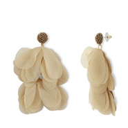 Pendientes Trendy chifón flor Beige marrón-dorado