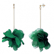Pendientes Trendy chifón flor Verde oscuro-dorado