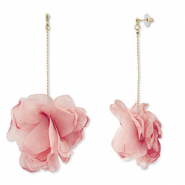 Pendientes Trendy chifón flor Melocotón rosa-dorado