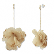 Pendientes Trendy chifón flor Beige marrón-dorado