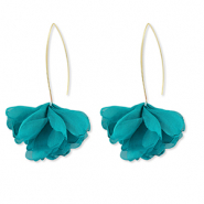 Pendientes Trendy chifón flor Verde teal-dorado