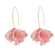 Pendientes Trendy chifón flor Melocotón rosa-dorado