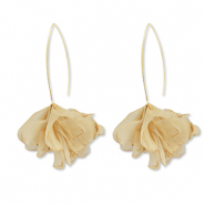 Pendientes Trendy chifón flor Beige marrón-dorado