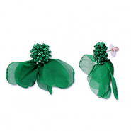 Pendientes Trendy chifón flor Verde oscuro-dorado