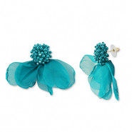 Pendientes Trendy chifón flor Verde teal-dorado