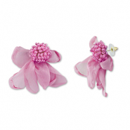 Pendientes Trendy chifón flor Rosa malva-dorado