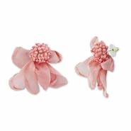 Pendientes Trendy chifón flor Melocotón rosa-dorado
