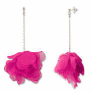 Pendientes Trendy chifón flor Fucsia rosado-dorado