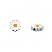 Abalorios Acero Inox margarita Plateado-blanco