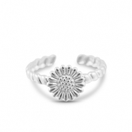Anillos Acero Inox flor Plateado