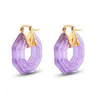 Pendientes resina trendy hexágon Dorado-transparente púrpura