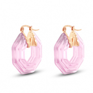 Pendientes resina trendy hexágon Dorado-transparente rosa