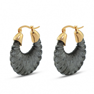 Pendientes resina trendy óvalo Dorado-transparente negro