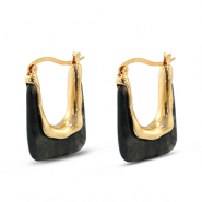 Pendientes resina trendy rectángulo Dorado-transparente negro