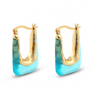 Pendientes resina trendy rectángulo Dorado-transparente verde turqueza