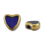 Abalorios de cristal coraz&oacute;n Azul transparente-dorado
