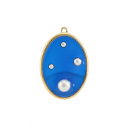 Colgantes de resina &oacute;valo con perlas Dorado-azul-blanco