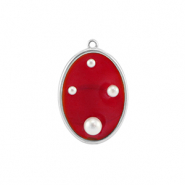Colgantes de resina &oacute;valo con perlas Plata-rojo-blanco