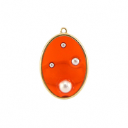 Colgantes de resina &oacute;valo con perlas Dorado-naranja-blanco