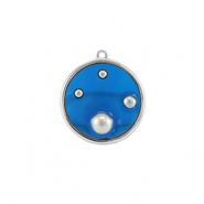 Colgantes de resina redondos con perlas Plata-azul-blanco