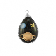 Colgantes de resina &oacute;valo galaxia Plata-azul-dorado-glitter